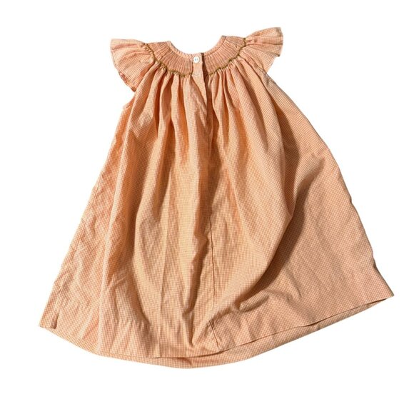 Be Mine Smocked Orange Gingham Toddler dress turtle Button Closure 24 months - Picture 3 of 4